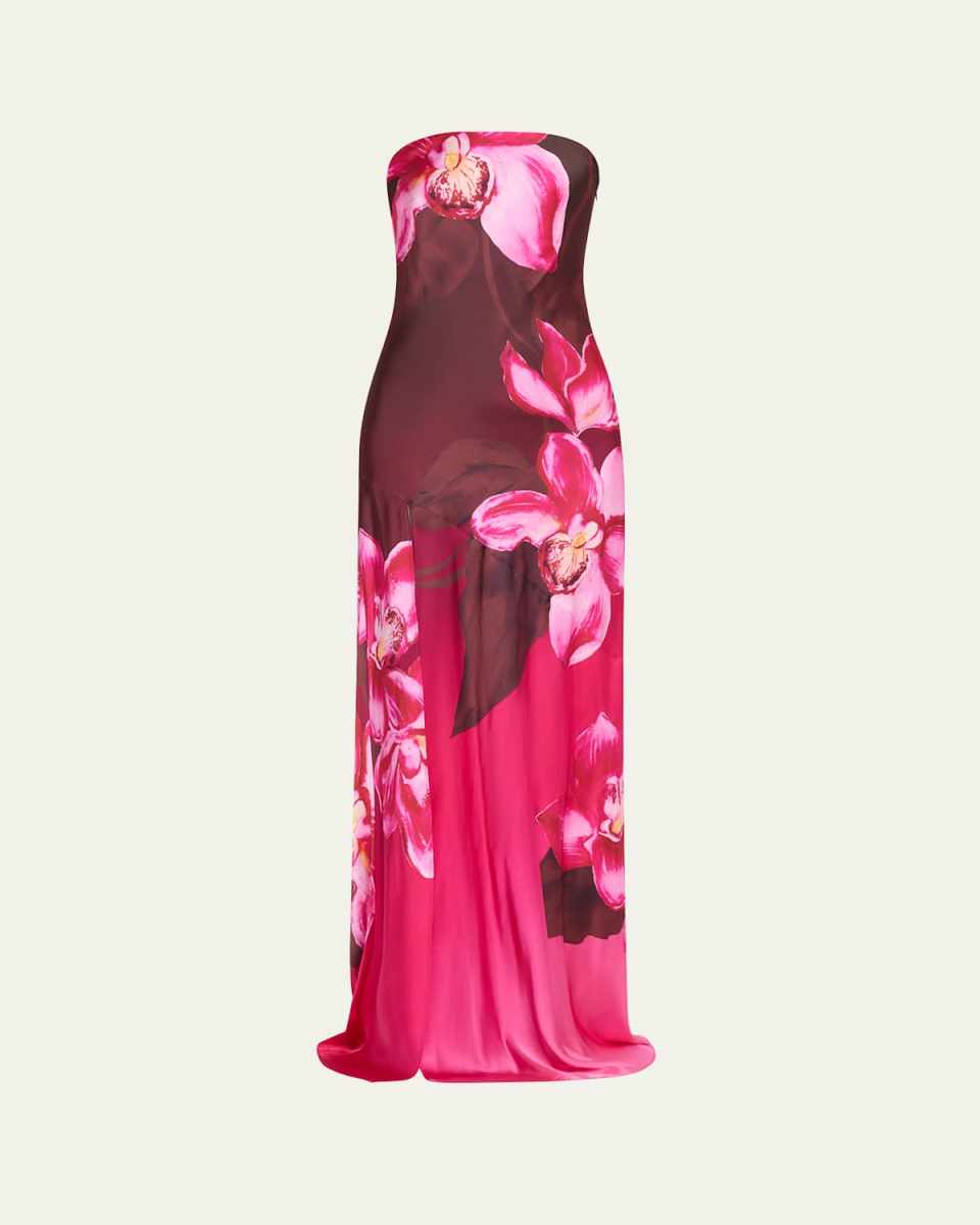 Aiyanna Floral Silk Strapless Dress